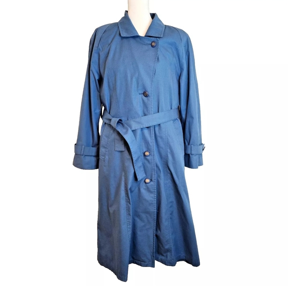 Vintage 70s London Fog Trench Coat Womens 10P Blue with removable liner